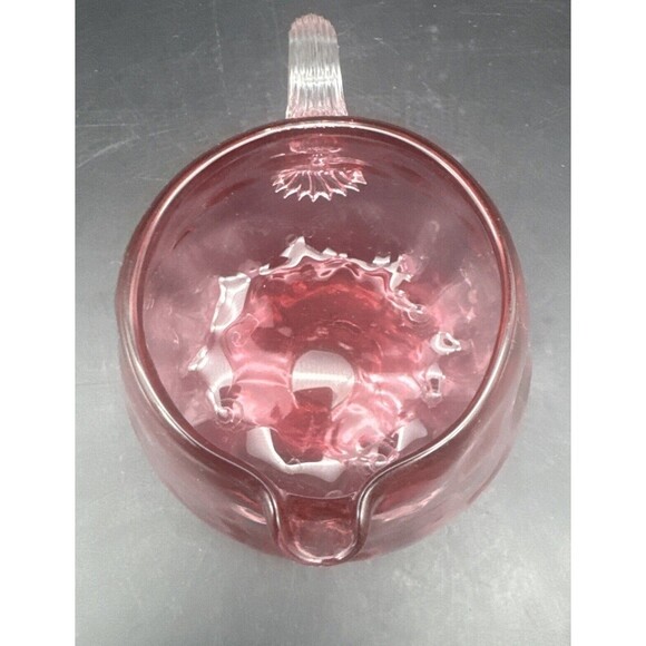 VTG Pilgrim Cranberry Pink Glass Swirl Creamer Pitcher Applied Handle 3.5” - Picture 5 of 7